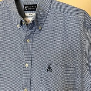 Psycho Bunny Check Button Down Long Sleeve Shirt - Men's Size L - Blue